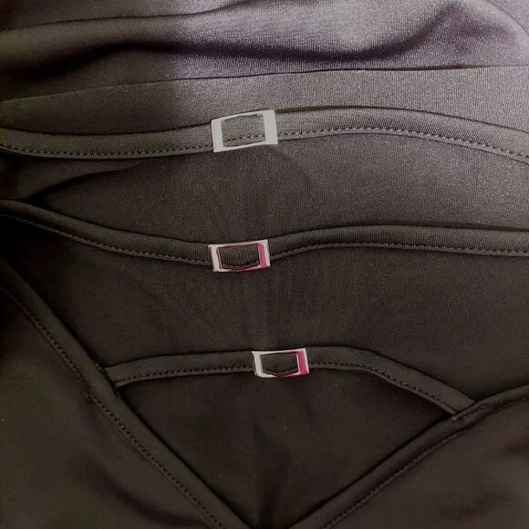 NWT Commense Black Halter Neck Midi Dress With Back Cutout & Slit~Stretchy~SMALL - Picture 4 of 8